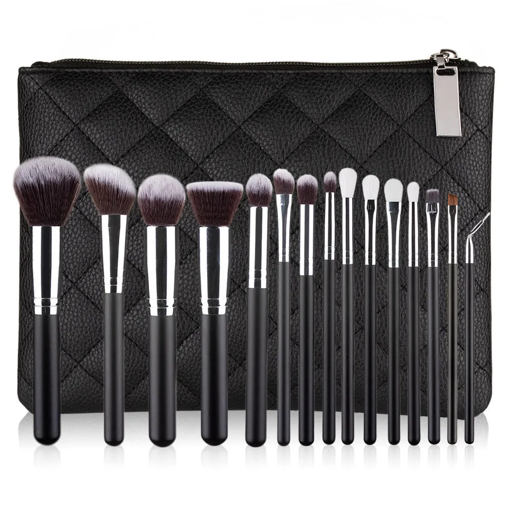 15 Sets Of Wooden Handle Makeup Makeup Brush With Storage Bag