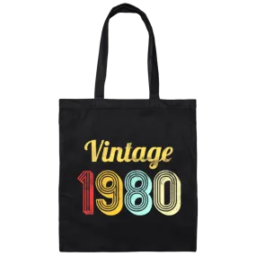 1980 Birthday, Vintage 1980 Birthday Canvas Tote Bag