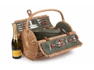 2 PERSON GREEN TWEED BARREL HAMPER