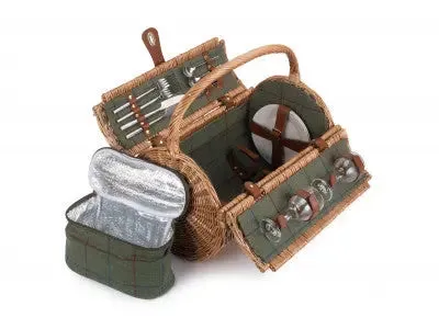 2 PERSON GREEN TWEED BARREL HAMPER