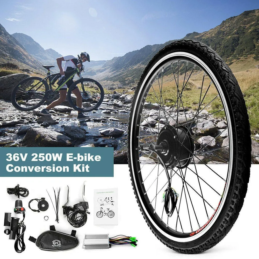 26x1.75'' Electric Bicycle Rear Wheel Disc Brake Hub Motor Kit 36V 250W Powerful Motor E-Bike Conversion Kit Controller Thumb Speed Throttle Signal Light Bike Brake Shifter Kit