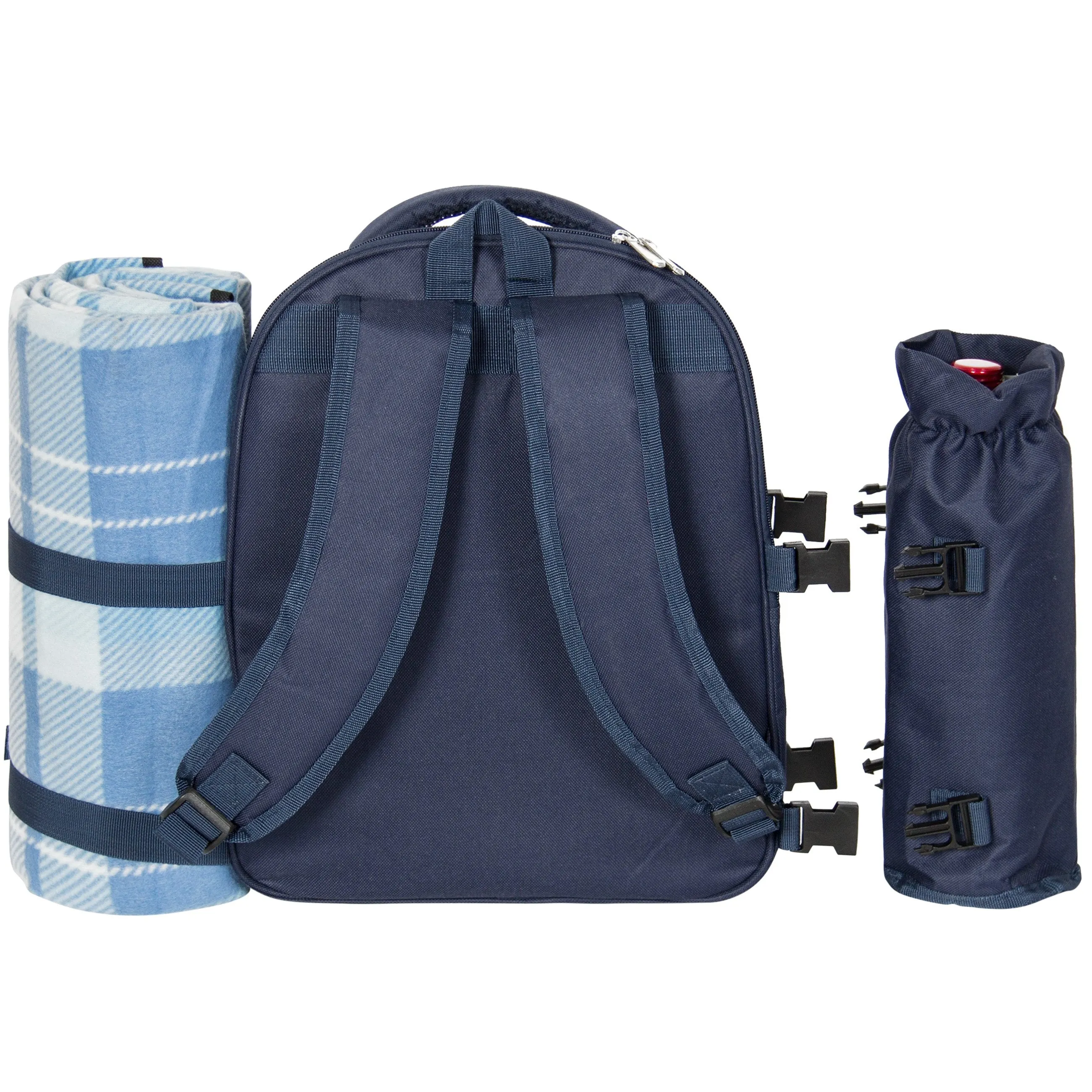 4-Person Insulated Picnic Bag Set w/ Blanket, Flatware, Plates, Glasses