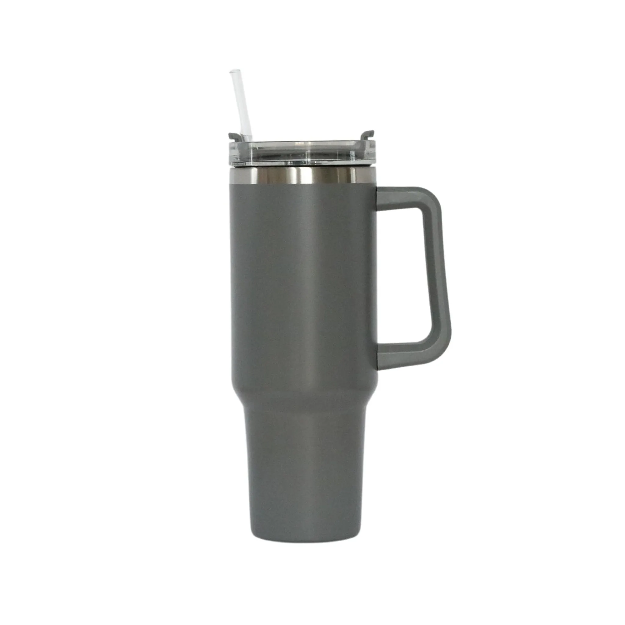 40 Oz Stainless Steel Tumbler with Handle & Straw - Grey