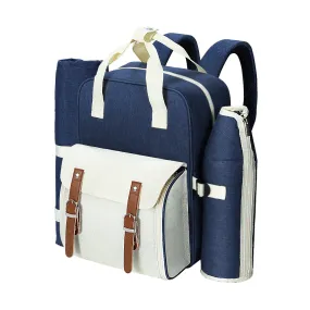 Alfresco Picnic Basket Backpack Set Cooler Bag 4 Person Outdoor Liquor Blue