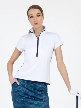 Amelia Short Sleeve Quarter Zip Top	- White/Ink