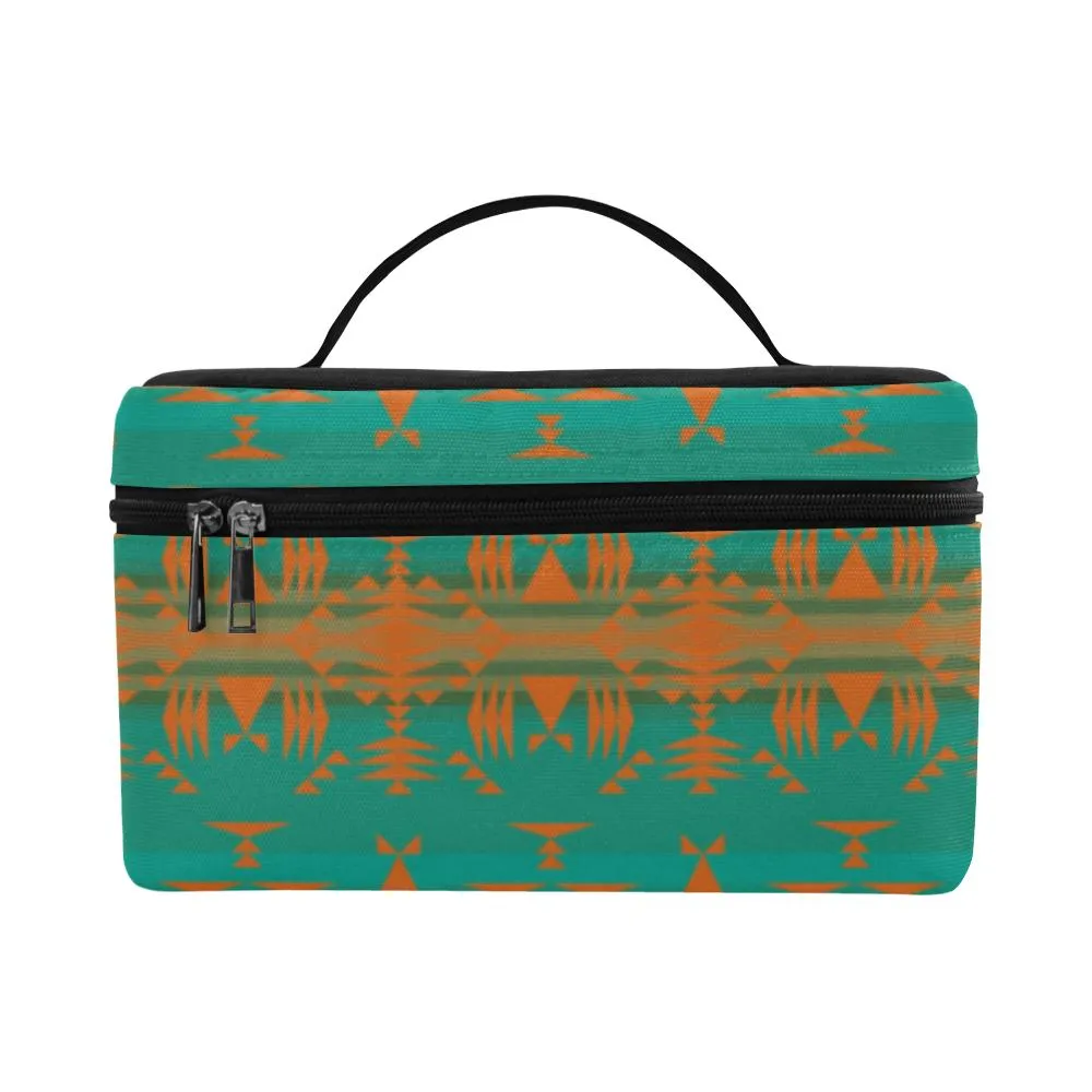 Between the Mountains Teal Orange Cosmetic Bag/Large