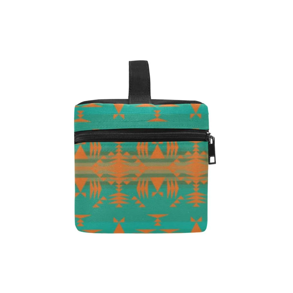 Between the Mountains Teal Orange Cosmetic Bag/Large