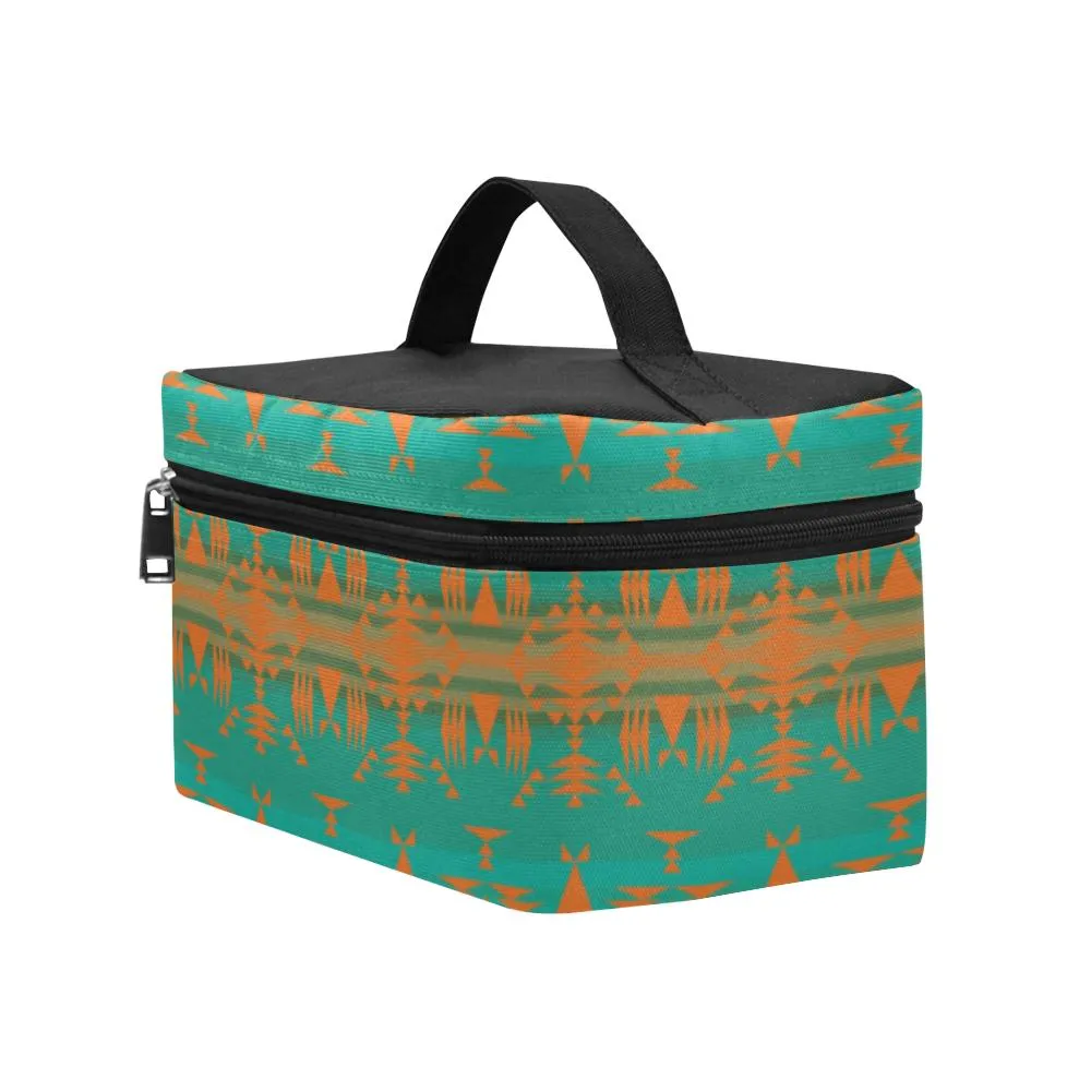 Between the Mountains Teal Orange Cosmetic Bag/Large