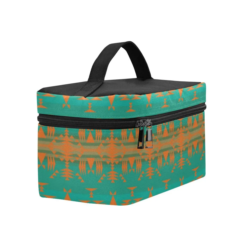 Between the Mountains Teal Orange Cosmetic Bag/Large