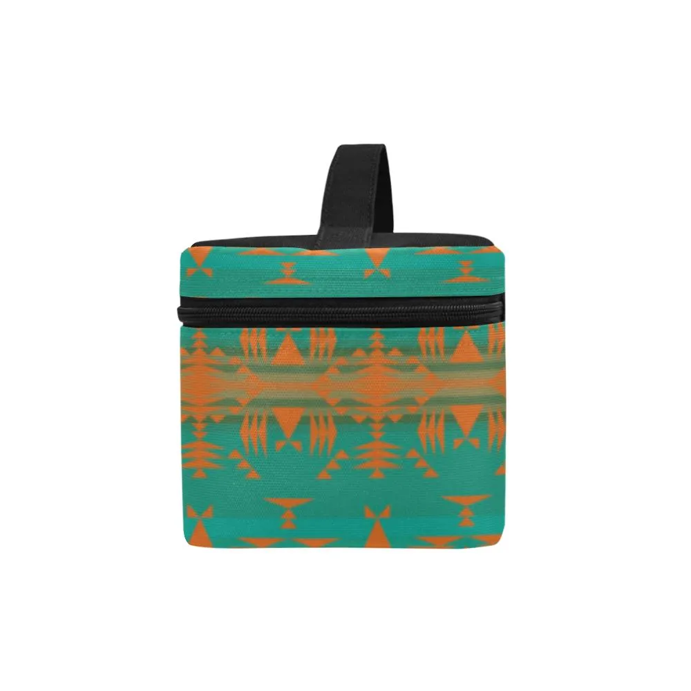 Between the Mountains Teal Orange Cosmetic Bag/Large