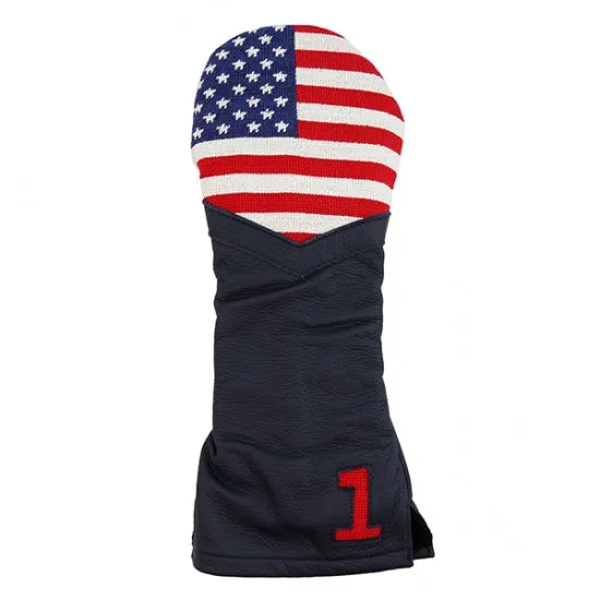 Big American Flag Needlepoint Driver Headcover - Navy