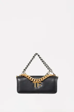 Black Leather Triple Chain Shoulder Bag