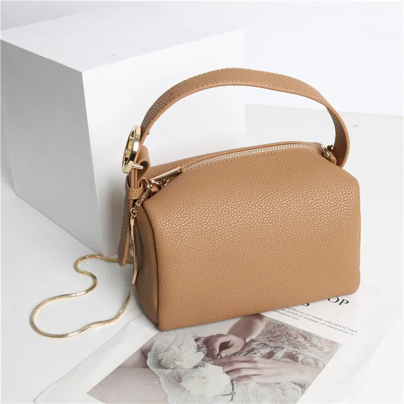 Boston Leather Top Handle Bowler Chain Bag