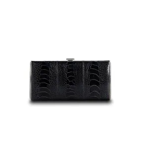 Box Wallet, Navy Blue Ostrich Sh., Silver-Tone