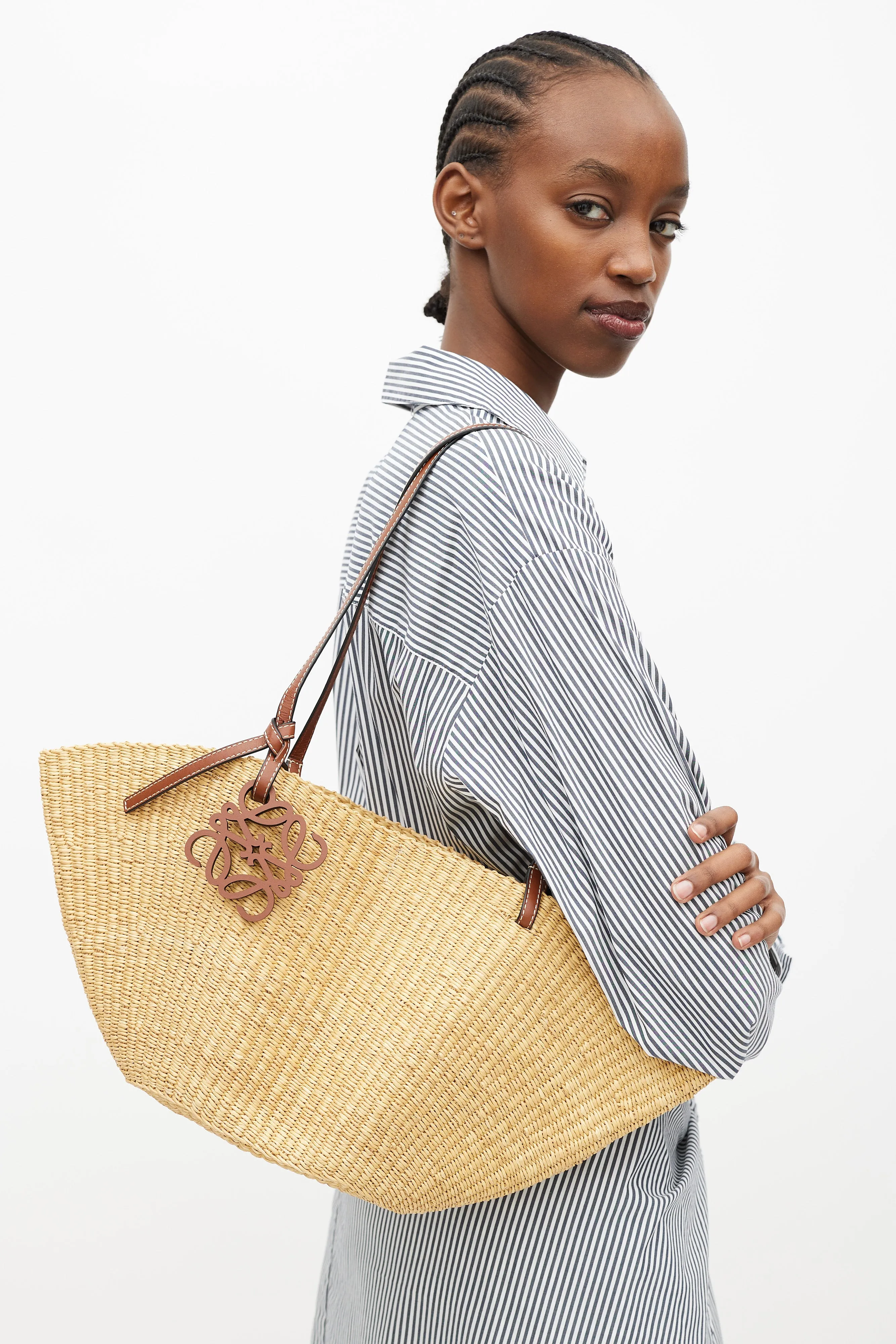 Brown Raffia Small Shell Bag