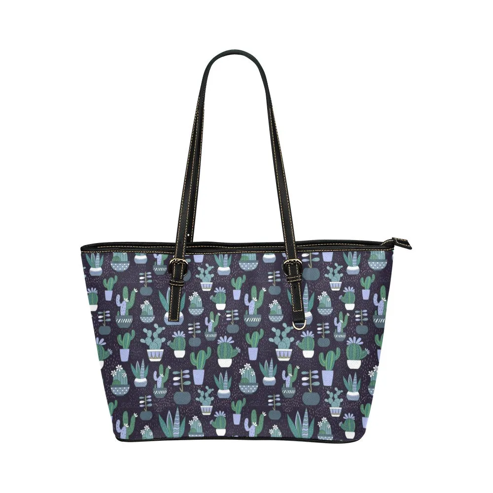 Cactus Tote Bag Purse, Succulent Print Handbag Women High Grade Leather Zip Top Small Large Designer Handmade Shoulder