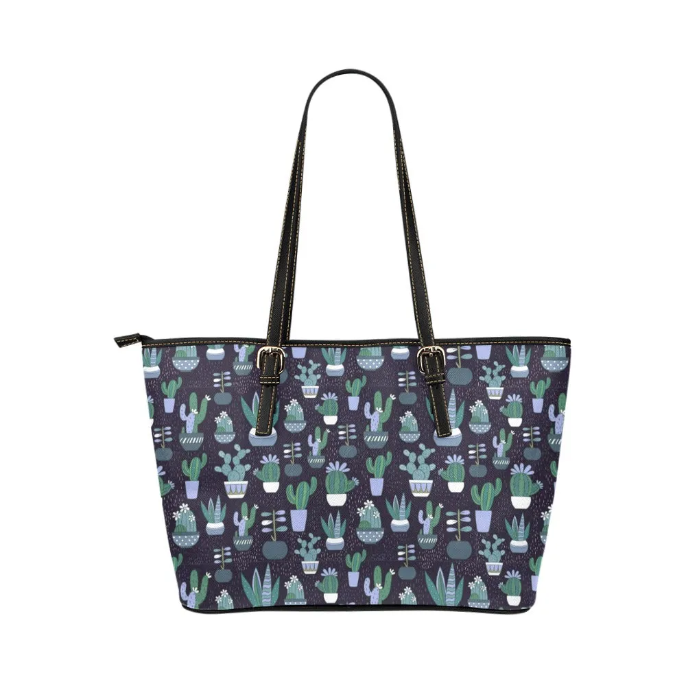 Cactus Tote Bag Purse, Succulent Print Handbag Women High Grade Leather Zip Top Small Large Designer Handmade Shoulder