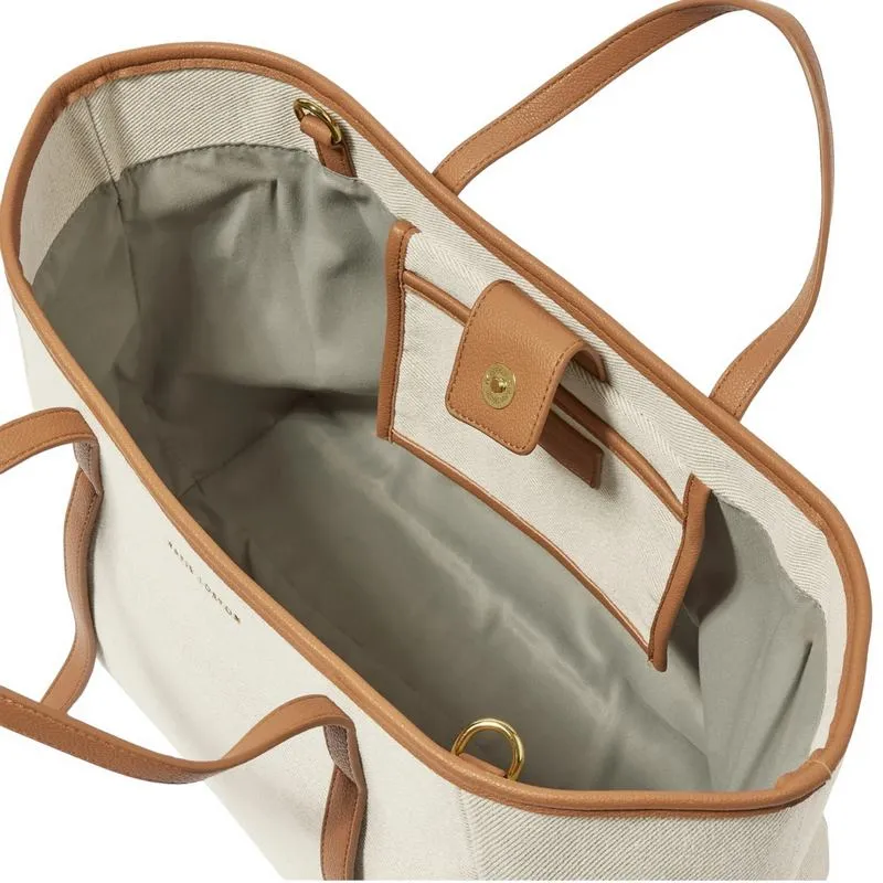 Capri Canvas Tote Bag in Tan and Off White