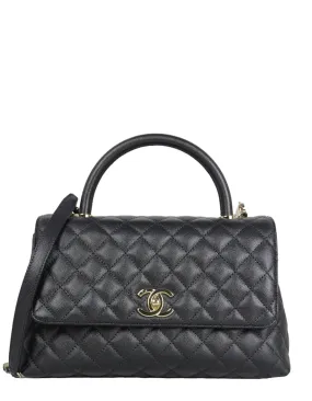 Chanel Black Caviar Small Coco Handle Bag Flap Bag