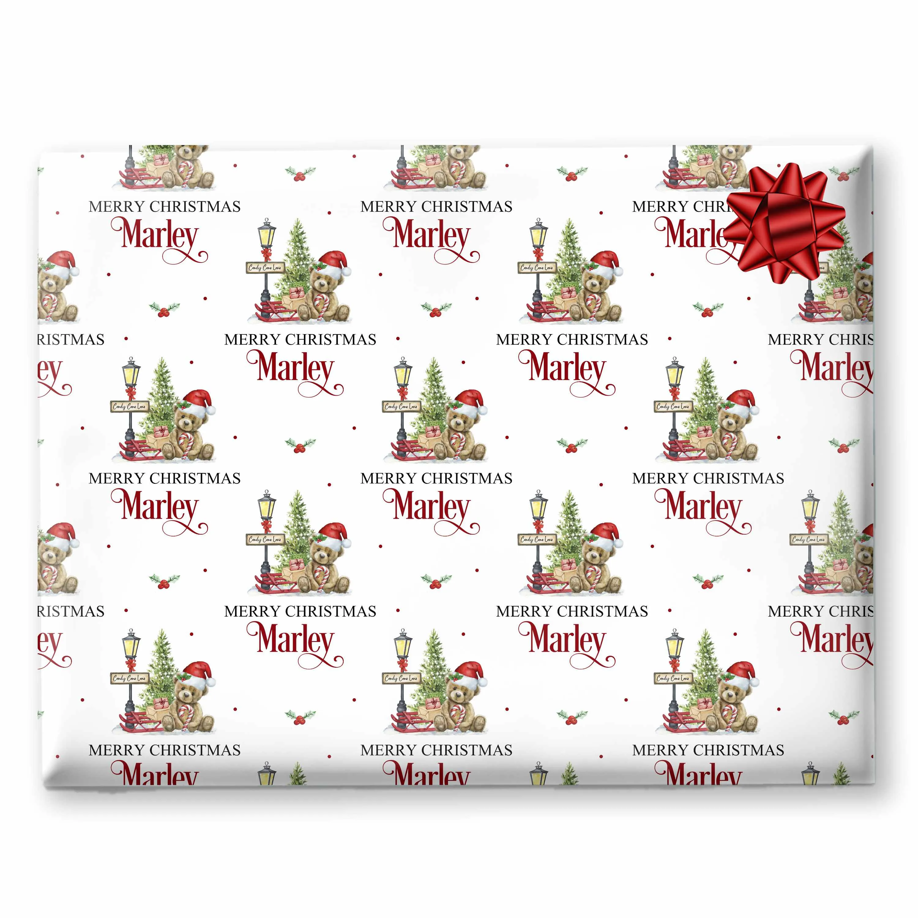 Christmas Gift Bag Candy Cane Lane Teddy Bear Boy