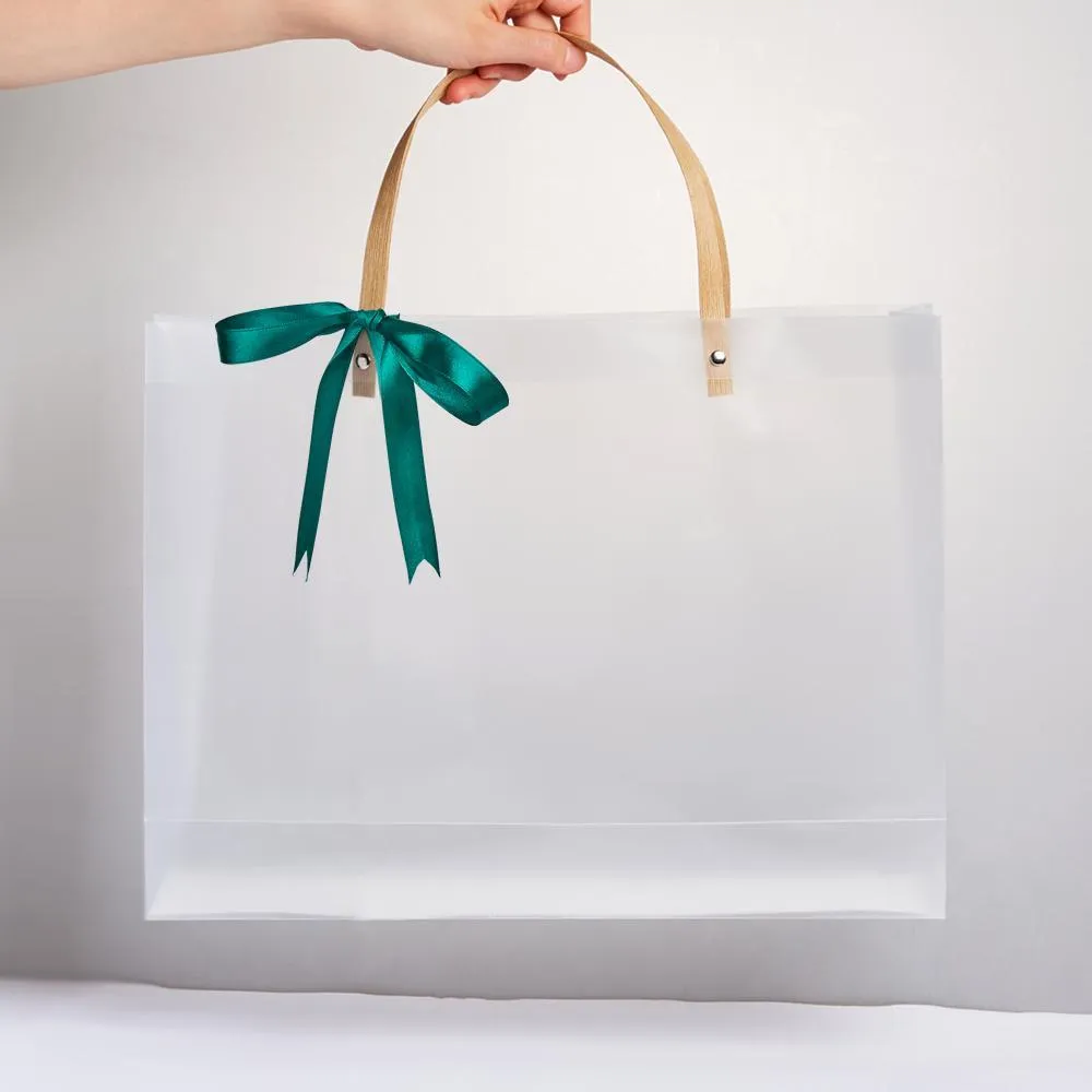 Clear Gift Bag with Handles Reusable White Frosted Plastic Bag for Gift