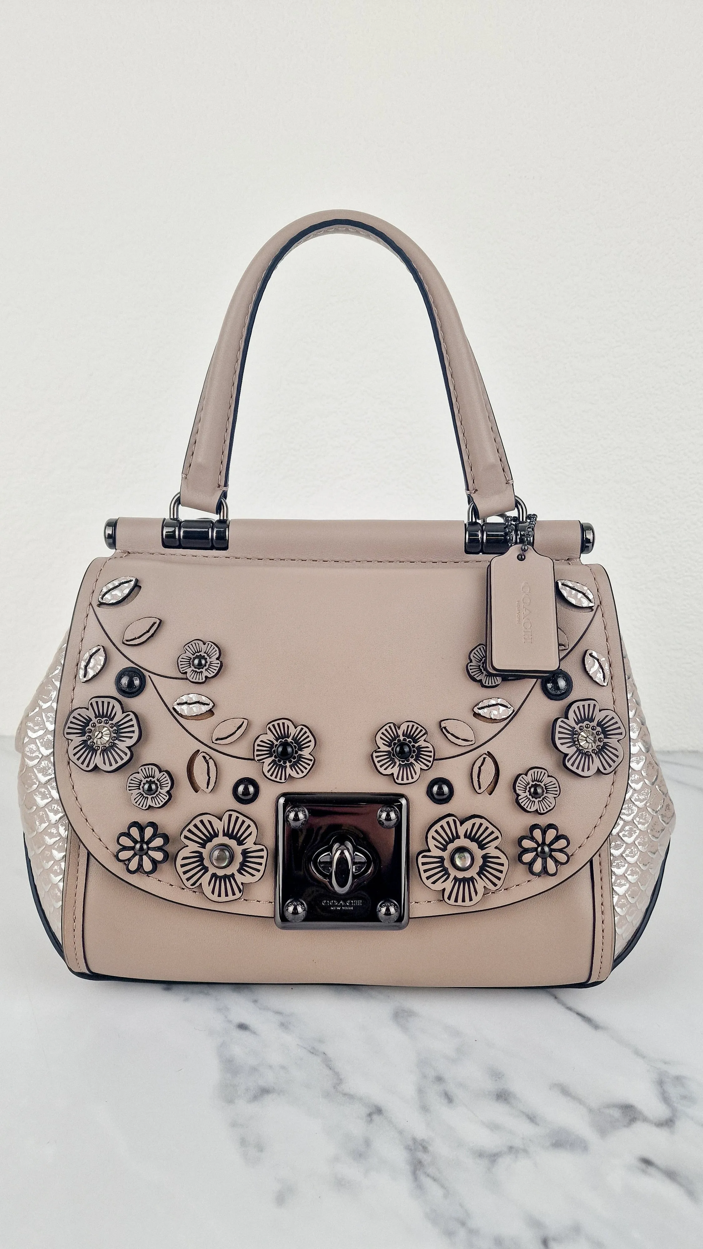 Coach Drifter Top Handle Satchel With Willow Floral Applique in Grey Birch - Coach 54079