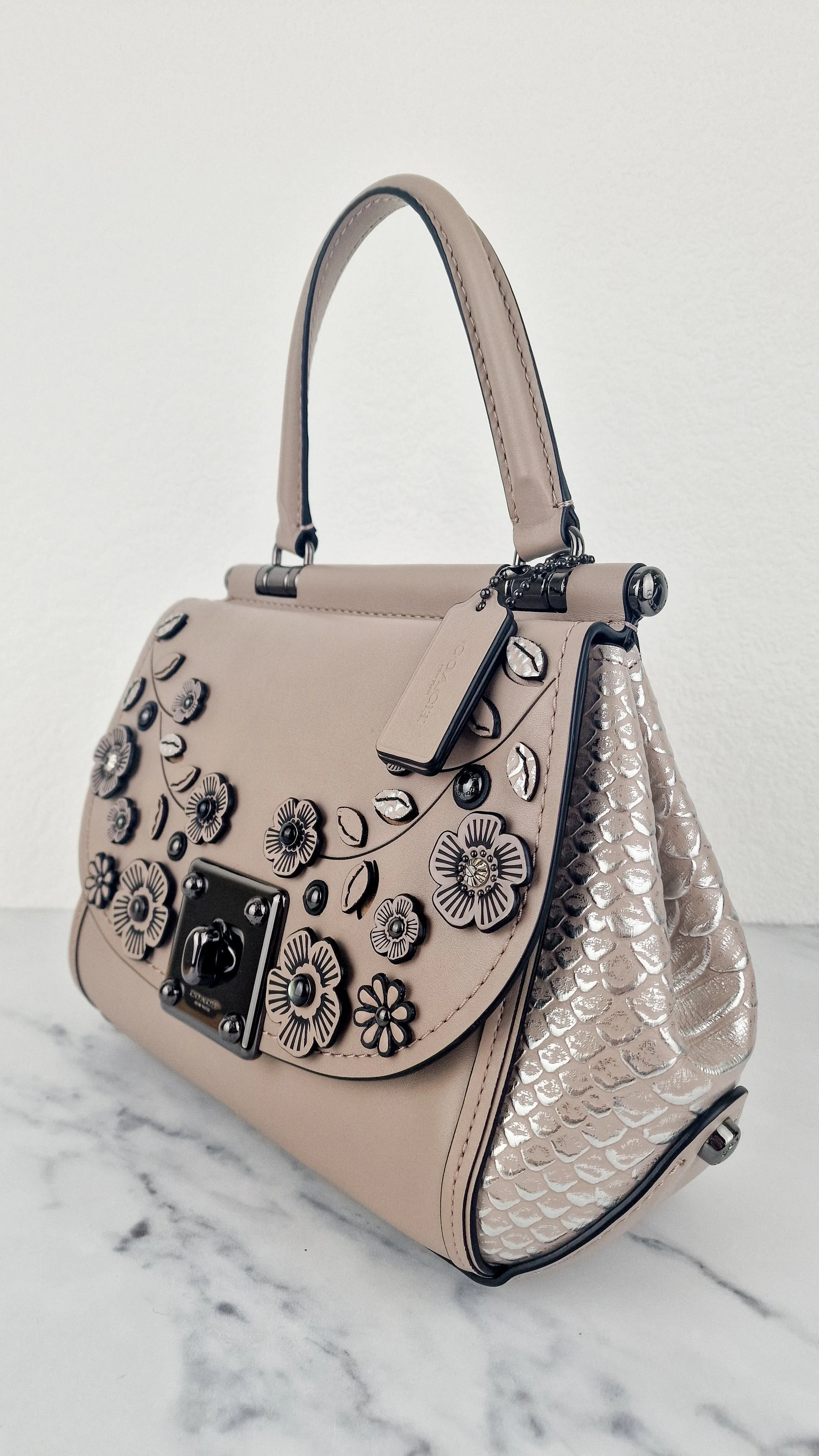 Coach Drifter Top Handle Satchel With Willow Floral Applique in Grey Birch - Coach 54079