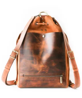 Coffee Brown Leather Backpack Purse