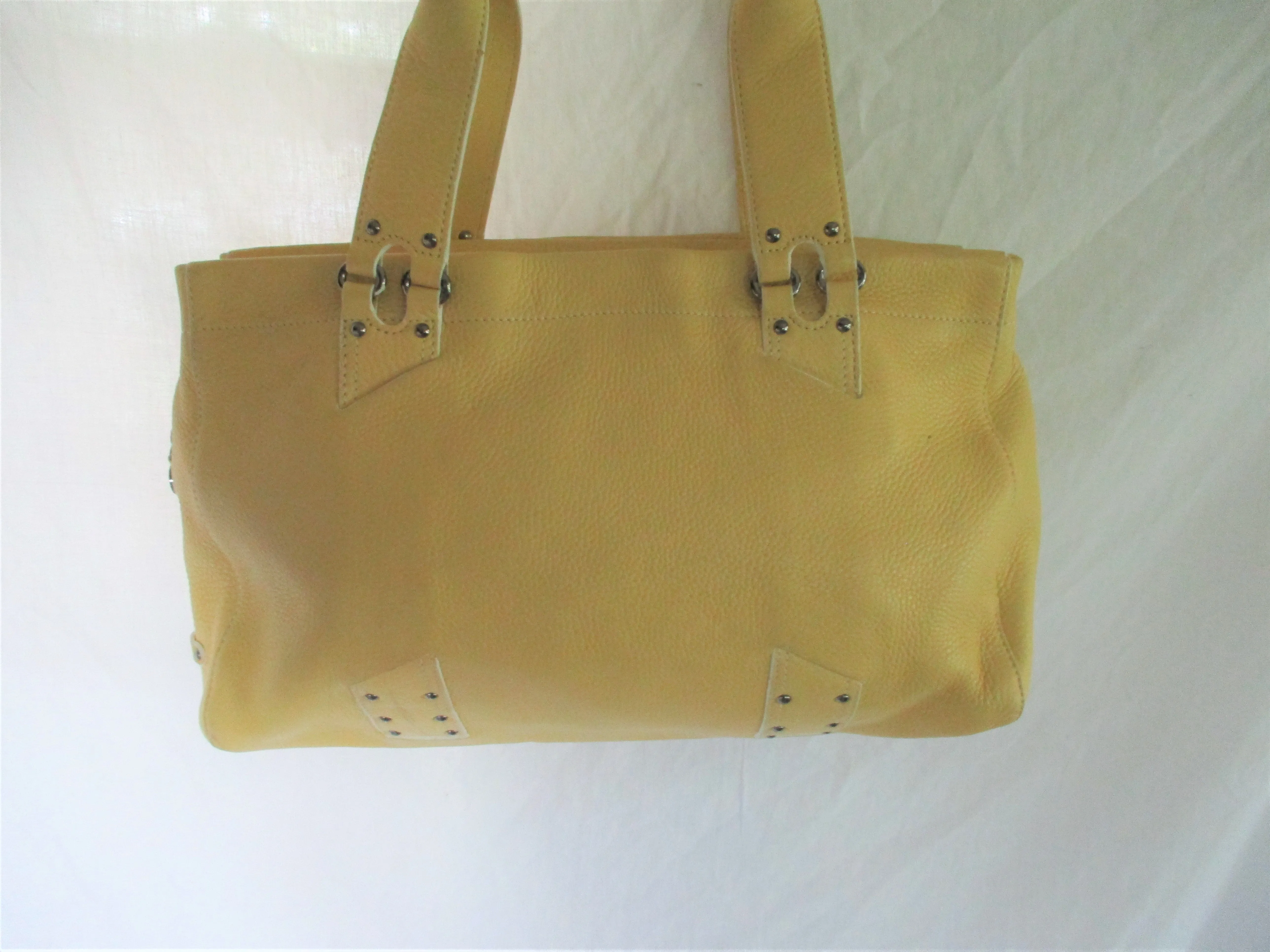 COLE HAAN SP05 leather tote stud satchel shoulder saddle bag CREME YELLOW purse