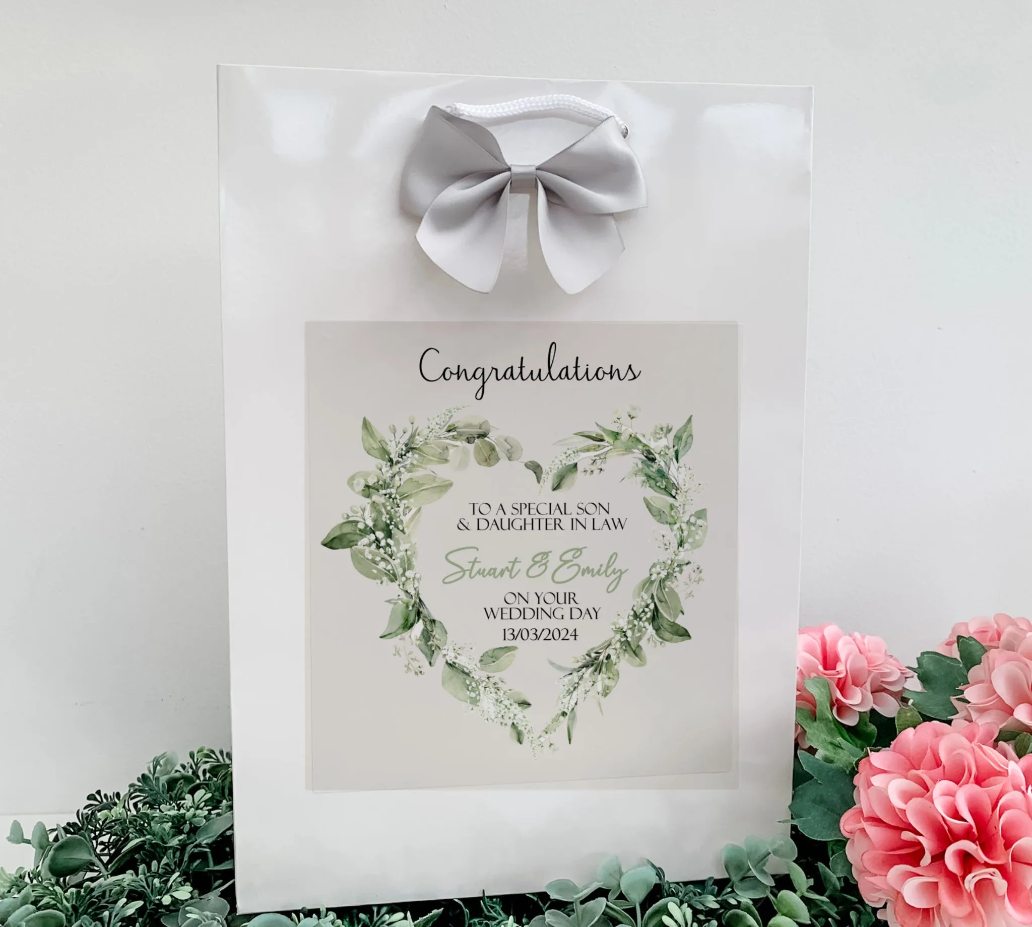 Congratulations On Your Wedding Day Gift Bag Eucalyptus Heart