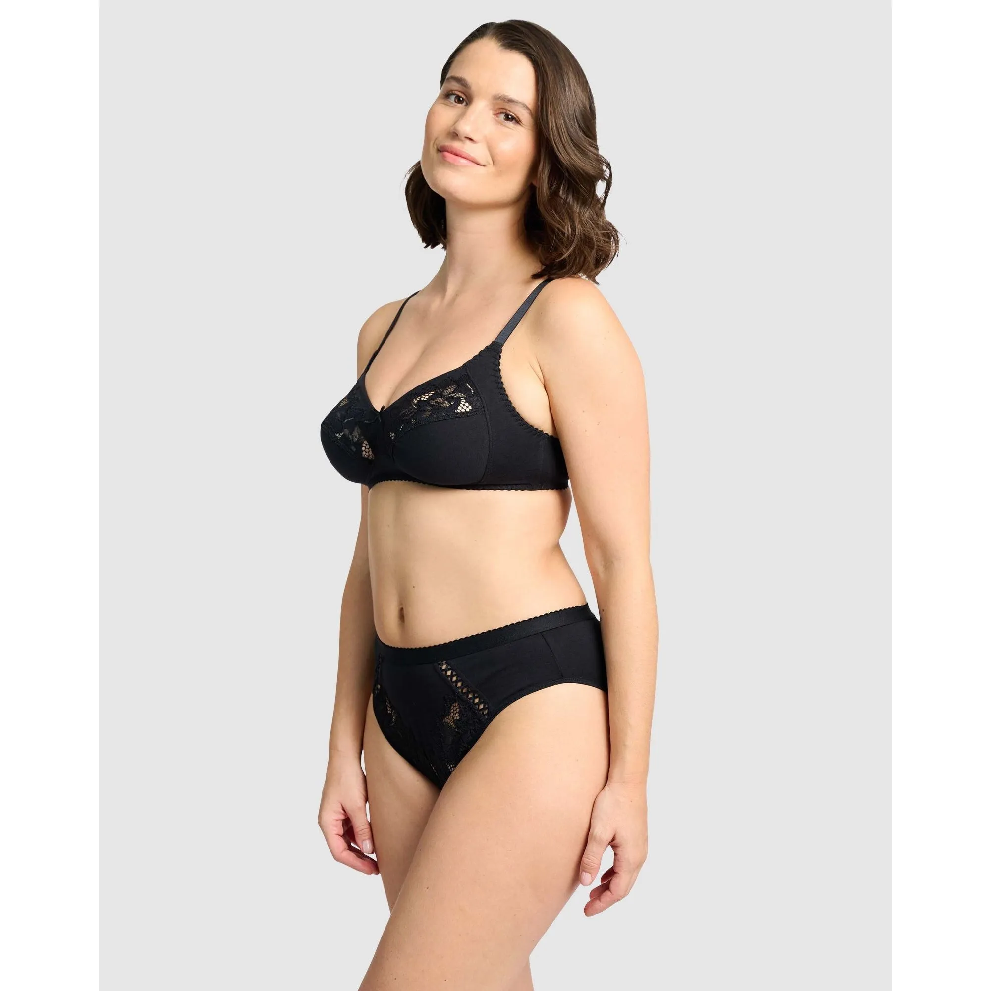 Coton D'Arum Organic Cotton Brief with Lace-Black