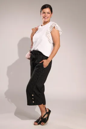 Cotton Linen Crop Pants | BLACK/WHITE STRIPE | 6752A1