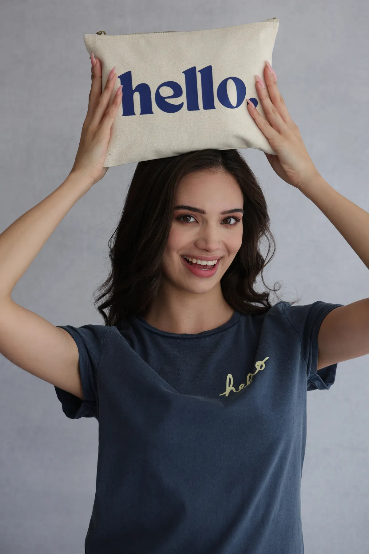 Cream Zip Hello Pouch