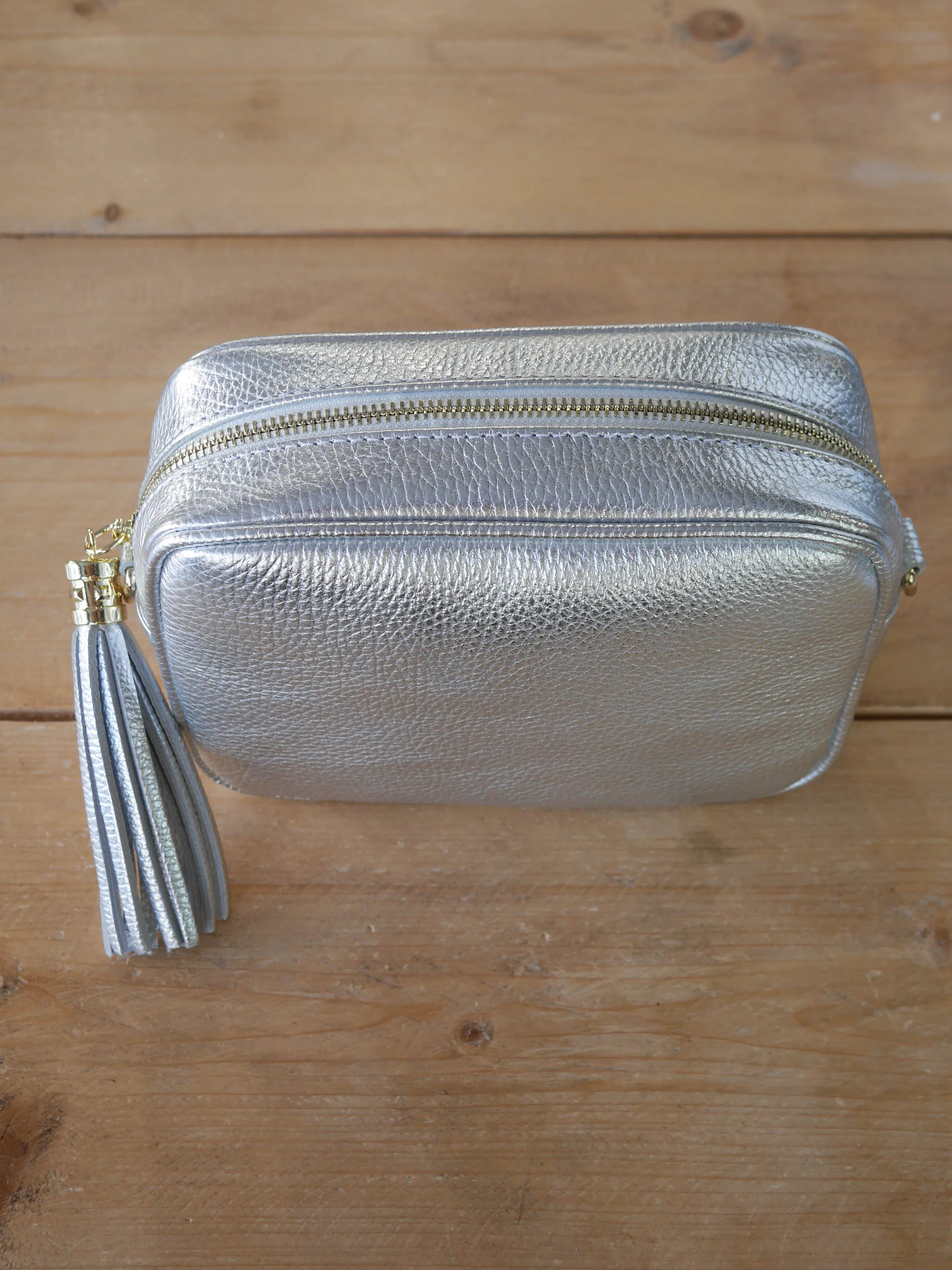 Cross Body Leather Bag Silver