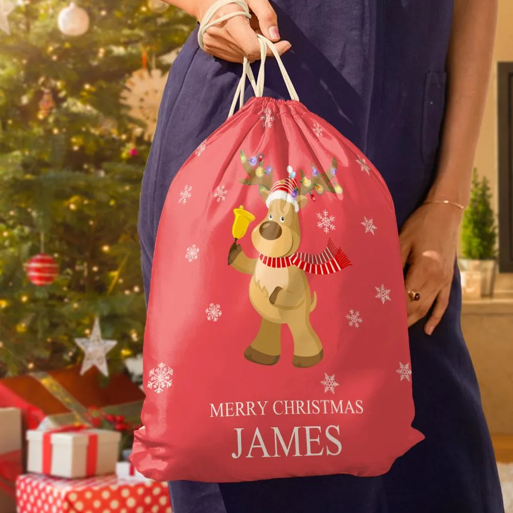 Custom Engraved Bag Cute Elk Christmas Sack Festive Gift for Boys & Girls