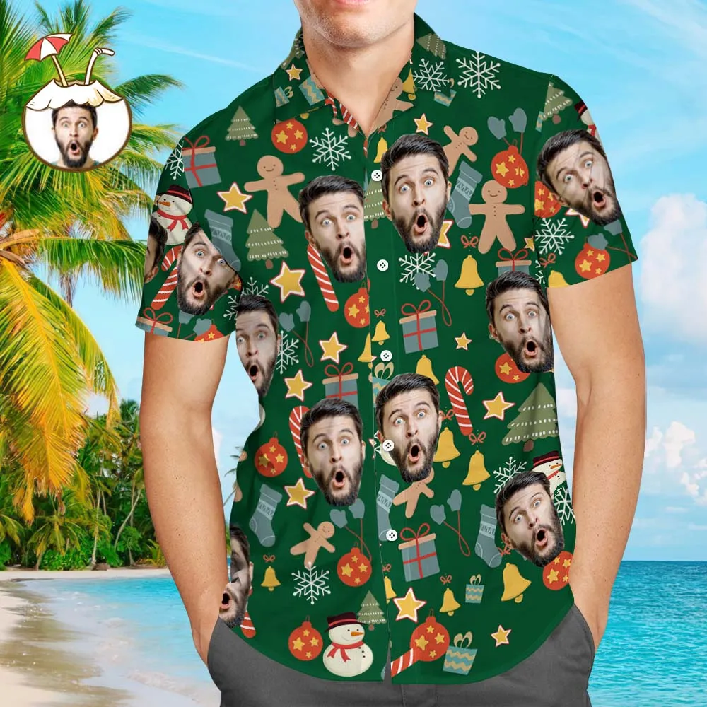 Custom Face Shirt Personalised Photo Men's Hawaiian Shirt Christmas Surprise Gift - Merry Christmas