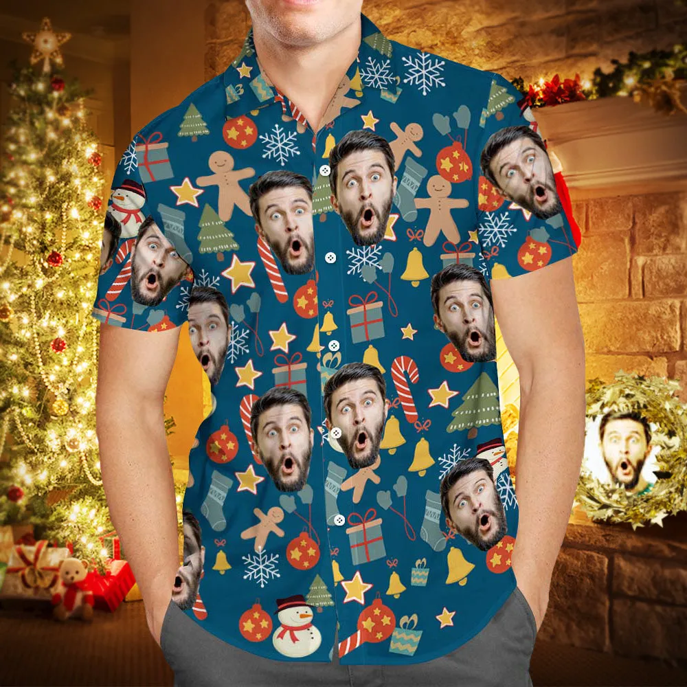 Custom Face Shirt Personalised Photo Men's Hawaiian Shirt Christmas Surprise Gift - Merry Christmas