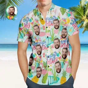 Custom Happy Birthday Hawaiian Shirt Flamingo Party Personalised Face Shirt