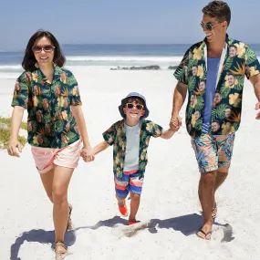 Custom Photo Hawaiian Shirt Parent-child Wears Gift for Family - Yellow Flowers