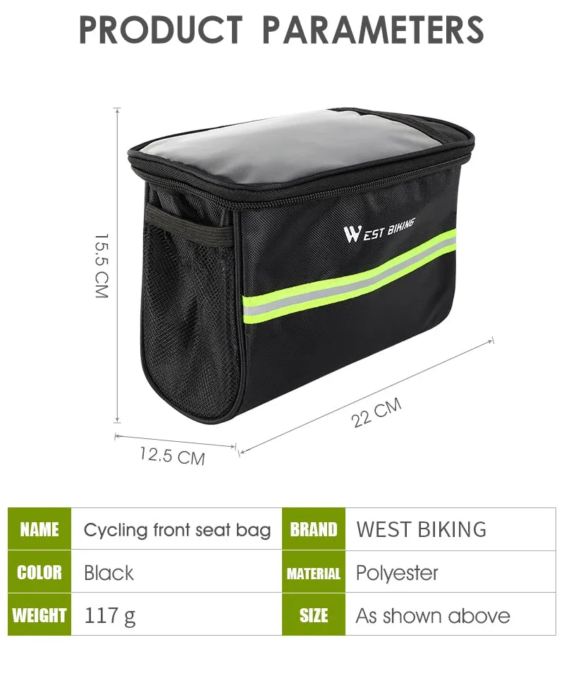 Cycling Bike Bag Bicycle Front Bag Reflective MTB Bike Cycling Basket Pannier Frame Tube Cycling Front Handlebar Bag