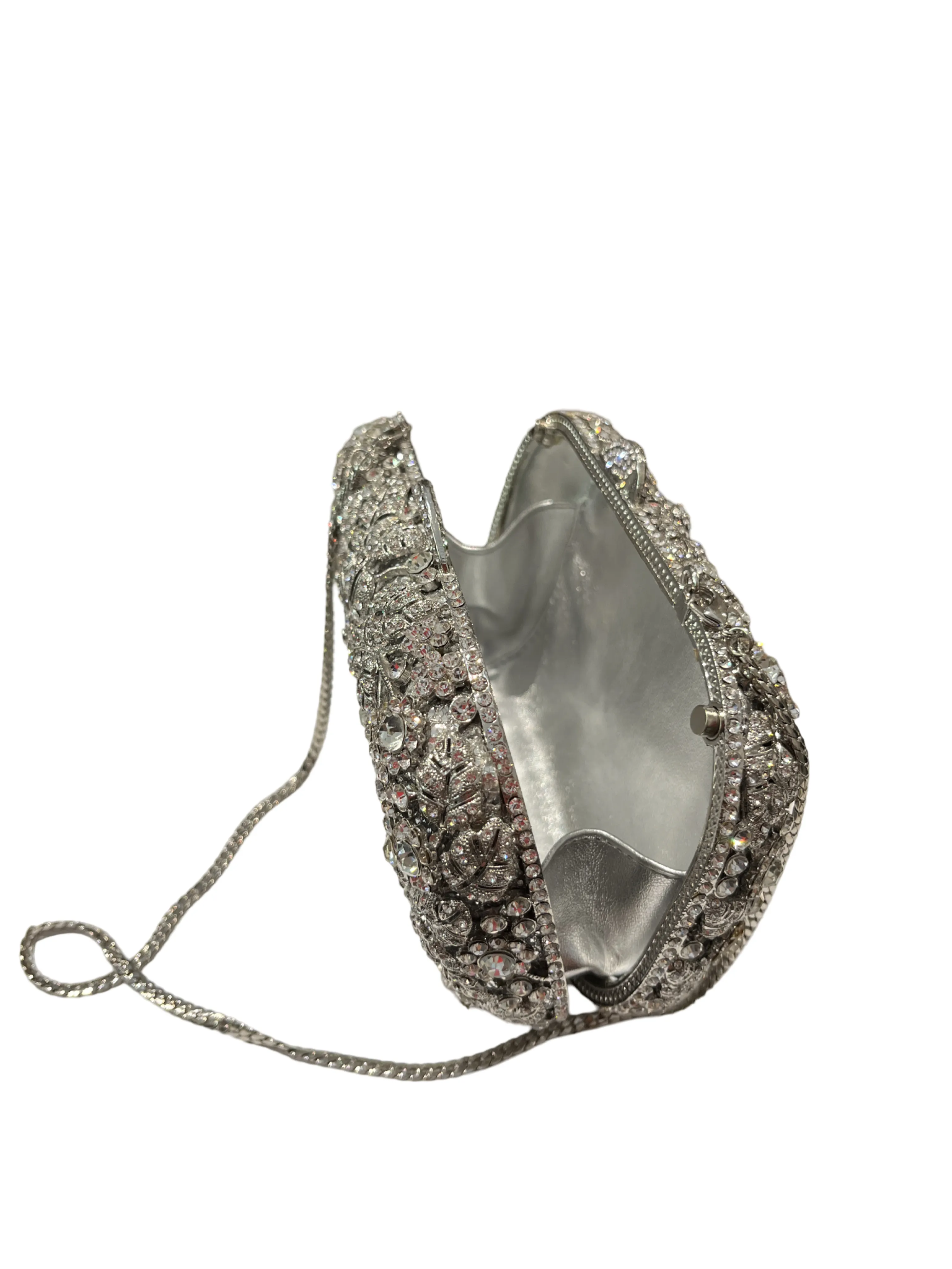 Dazzling Austrian Crystal Embellished Silver Metallic Clutch Vintage