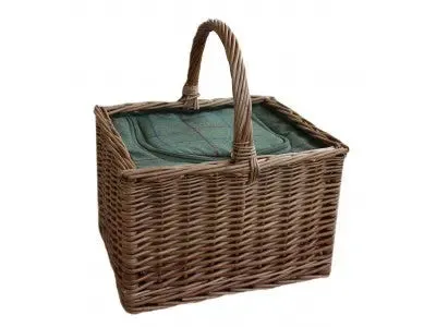 DELUXE BUTCHER'S BASKET with GREEN TWEED COOLER BAG