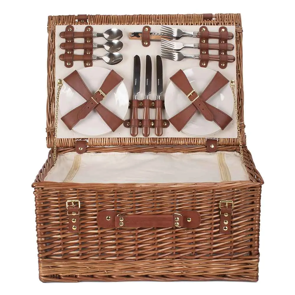 Deluxe Fully Fitted 6 Person Picnic Basket Hamper with Cream Interior