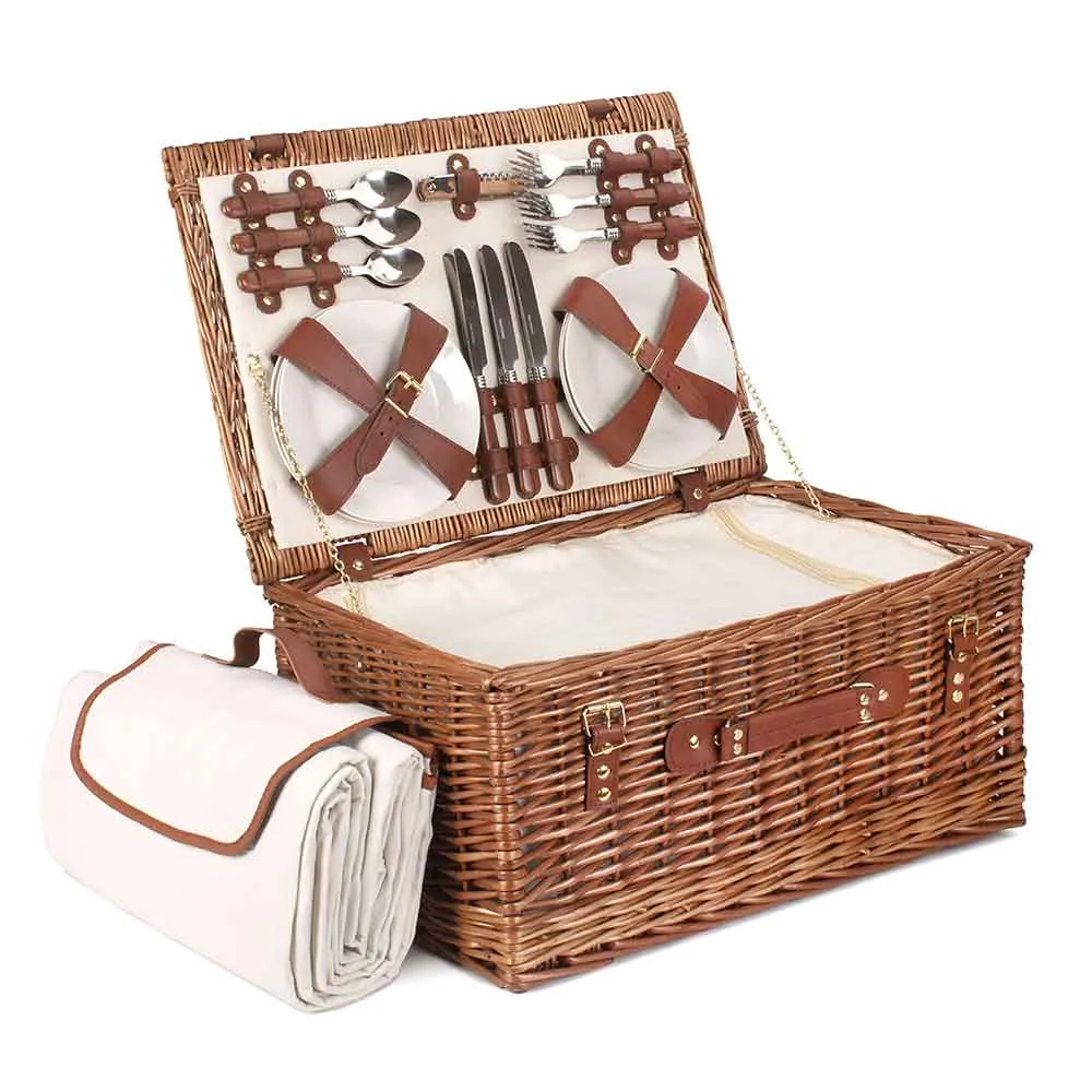 Deluxe Fully Fitted 6 Person Picnic Basket Hamper with Cream Interior