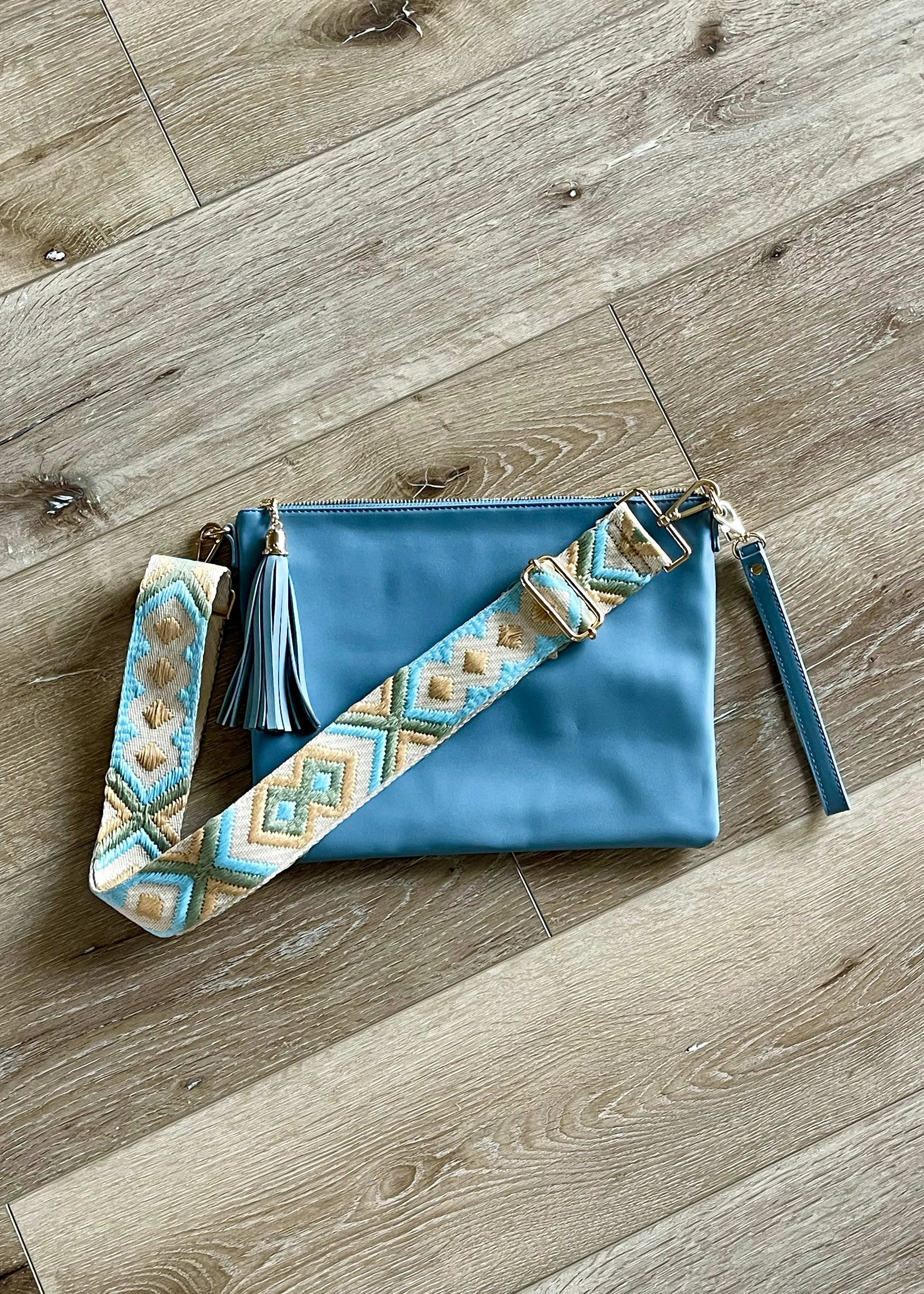 Dusty Blue Crossbody Bag with Camera Strap