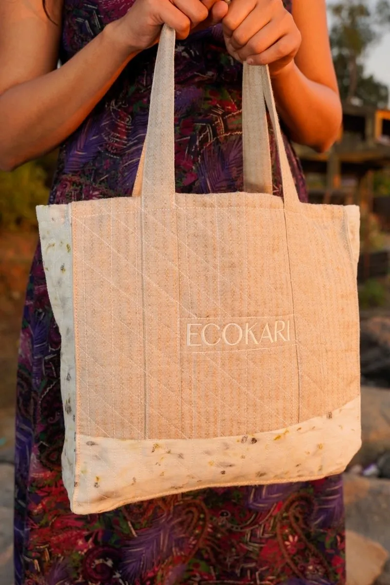 Eco-Tote Printed Bag | Beige & White