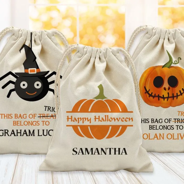 Exclusive - Sale | Bag Of Treats Custom Halloween Kids Drawstring Sack | Personalized Halloween Trick or Treat Bag