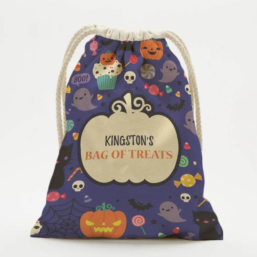 Exclusive - Sale | Bag Of Treats Custom Halloween Kids Drawstring Sack | Personalized Halloween Trick or Treat Bag