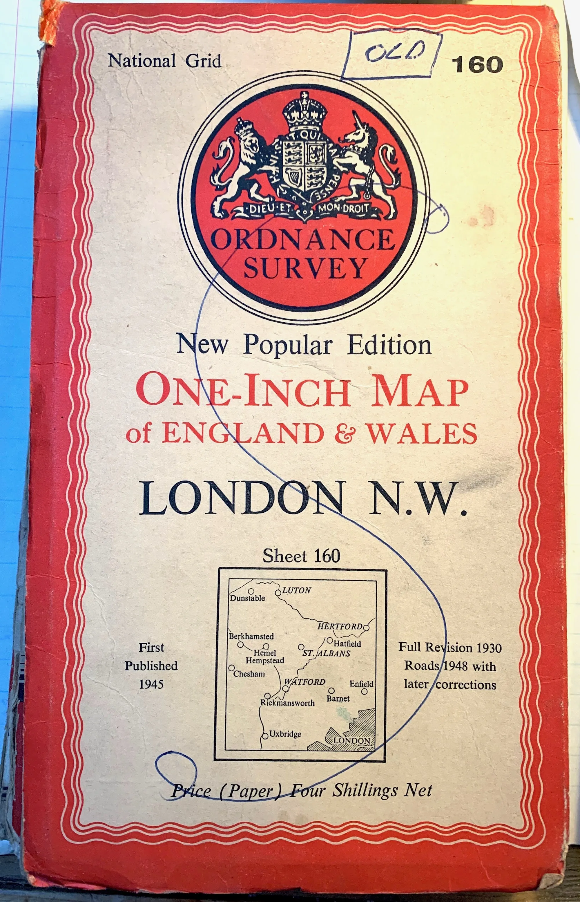 Fascinating 1940s and 50s ORDNANCE SURVEY MAPS of N.W. LONDON, Middlesex   Hertfordshire 1" to 1 Mile