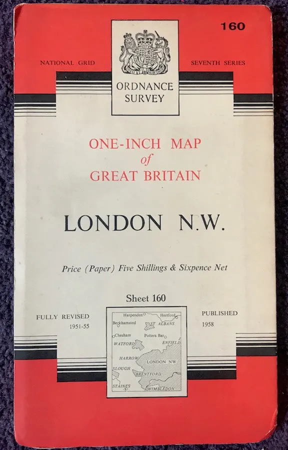 Fascinating 1940s and 50s ORDNANCE SURVEY MAPS of N.W. LONDON, Middlesex   Hertfordshire 1" to 1 Mile